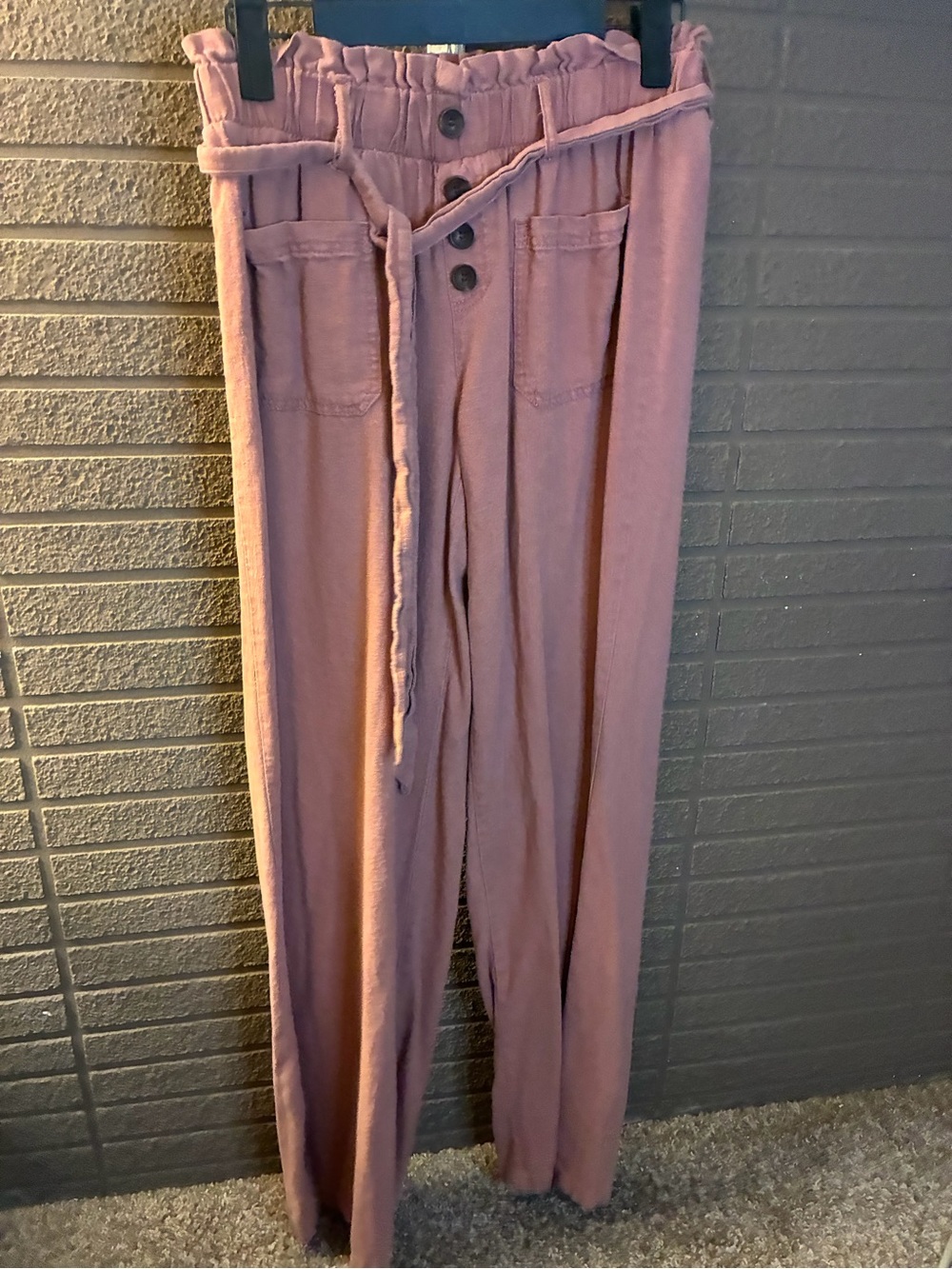 Rewash Dusty Rose Pink Linen Blend Paperbag Waist Belted Pants Size M